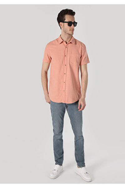 Colin's Regular Fit Cepli Turuncu Erkek Kısa Kol Gömlek