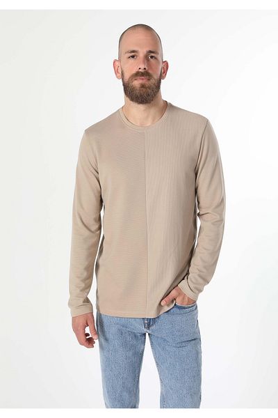 Colin's Regular Fit Crew Neck Regular Fit Beige Men's Long Sleeve T-Shirt