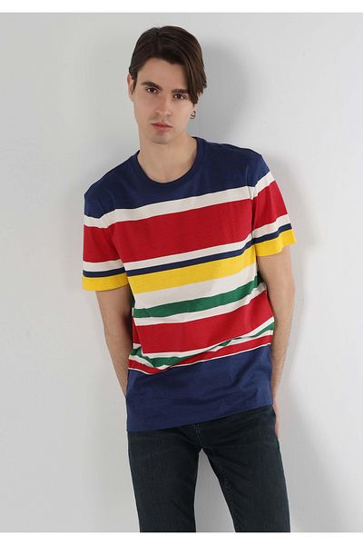 Colin's Comfort Fit Round Neck Striped Men's Multi Color Short Sleeve T-Shirt