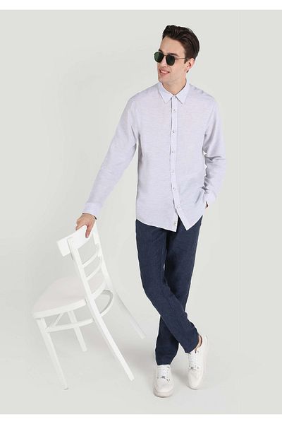Colin's Comfort Fit Shirt Neck Plain Men's Gray Button Long Sleeve Shirt