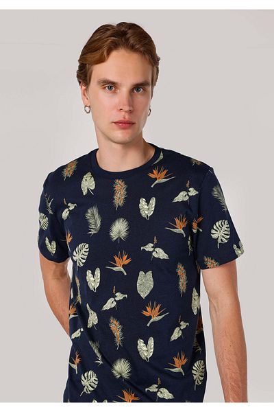 Colin's Regular Fit Round Neck Printed Men's Navy Blue Short Sleeve T-Shirt