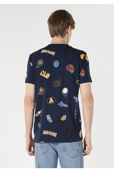 Colin's Regular Fit Round Neck Printed Men's Navy Blue Short Sleeve T-Shirt