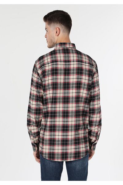 Colin's Regular Fit Shirt Neck Plaid Men's Beige Long Sleeve Shirt