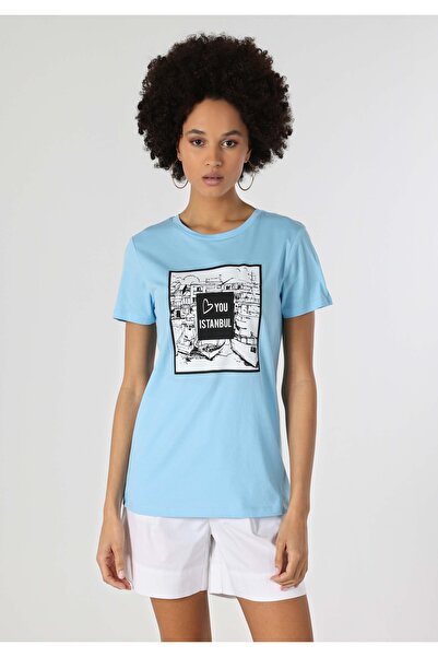 Colin's Regular Fit Yuvarlak Yaka Kadın Mavi Kısa Kol Tişört