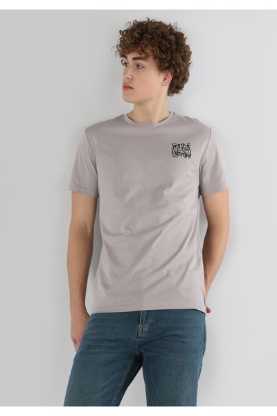 Colin's Regular Fit Bisiklet Yaka Baskılı Bej Erkek Kısa Kol Tişört