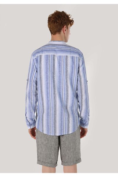 Colin's Regular Fit Judge Collar Striped Men's Navy Blue Long Sleeve Shirt