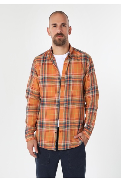 Colin's Regular Fit Ekoseli Sarı Erkek Uzun Kol Gömlek Cl1061639