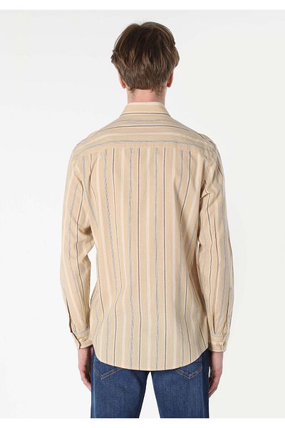 Colin's Regular Fit Shirt Neck Striped Men's Beige Long Sleeve Shirt