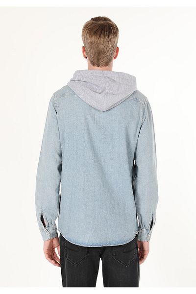 Colin's Oversize Fit Classic Collar Plain Men's Light Blue Long Sleeve Shirt