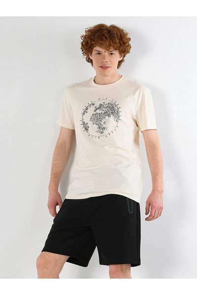 Colin's Regular Fit Round Neck Plain Men's Ecru Short Sleeve T-Shirt