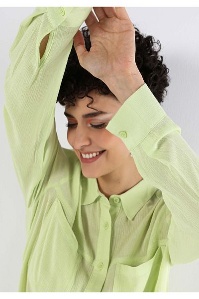 Colin's Regular Fit Shirt Neck Plain Women's Green Long Sleeve Shirt