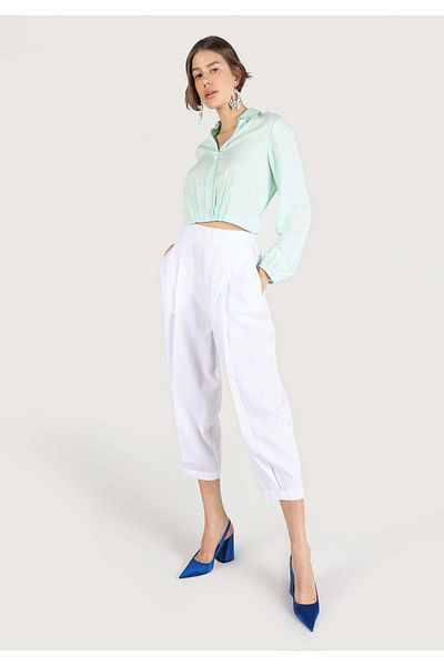 Colin's Regular Fit High Waist Wide Leg Women's White Lyocell Trousers