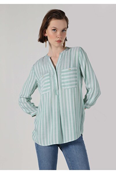 Colin's Regular Fit Çizgili Cepli Kadın Uzun Kol Bluz