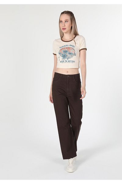 Colin's Regular Fit High Waist Wide Leg Women's Brown Trousers