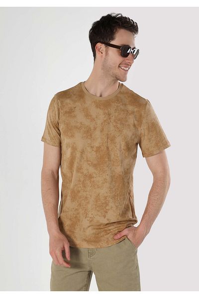 Colin's Regular Fit Round Neck Printed Men's Brown Short Sleeve T-Shirt