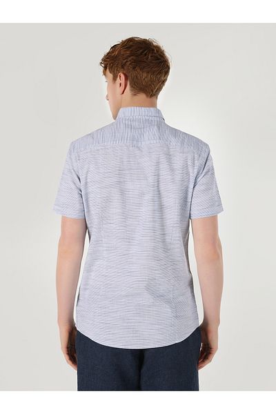 Colin's Slim Fit Shirt Neck Plain Men's Blue Short Sleeve Shirt