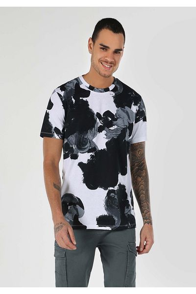 Colin's White Patterned Crew Neck Men's Short Sleeve T-Shirt - Regular Fit