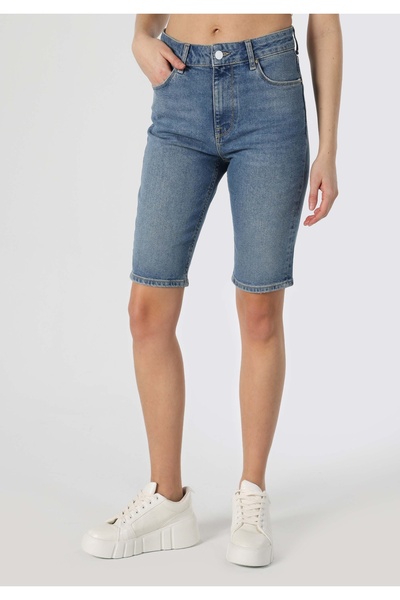 Colin's Slim Straight Fit Yüksel Bel Kadın Mavi Jean Şort