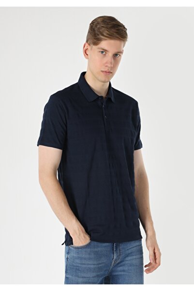 Colin's Regular Fit Polo Neck Jacquard Men's Navy Blue Short Sleeve T-Shirt