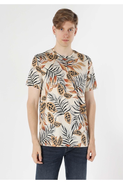 Colin's Регулярна кройка, с обло деколте, с печат, мъжка, екрю, къс ръкав, тениска