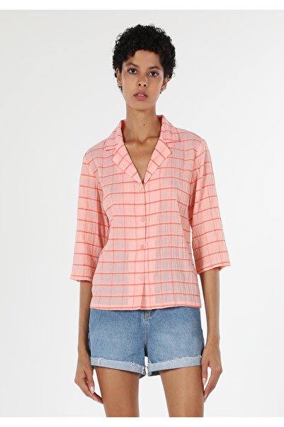 Colin's Regular Fit Shirt Neck Kareli Kadın Turuncu Uzun Kol Gömlek