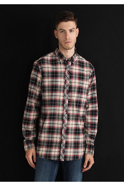 Colin's Regular Fit Shirt Neck Plaid Men's Beige Long Sleeve Shirt