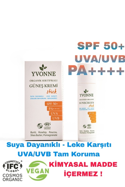 YVONNE Vegan Sunscreen Stcik 15 ml 50 Spf Pa Uva / Uvb