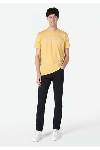 Colin's Regular Fit Round Neck Plain Pocketless Men's Yellow Short Sleeve T-Shirt