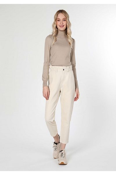 Colin's Slim Fit Turtleneck Plain Women's Beige Sweater