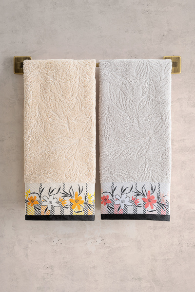 TICOTTO طقم فوط هارموني 50×90 سم قطن 100% - قطعتين، بيج، كريمي، عالي الامتصاص، فائق النعومة، مع علاقة