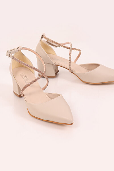 SHOESSHOPS Taşlı Kısa Blok Topuklu Kadın Ayakkabı Stiletto