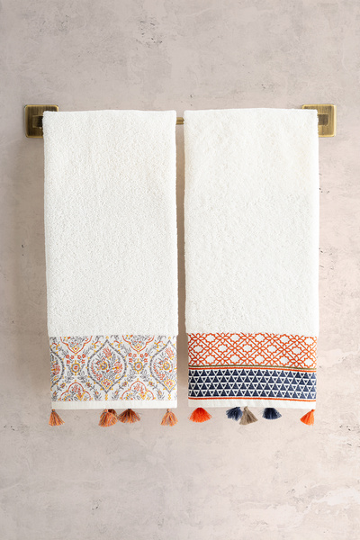 TICOTTO مجموعة Nakkaş مجموعة مناشف شرابة قطن 100% مقاس 50×90 سم - قطعتان، عالية الامتصاص، ناعمة