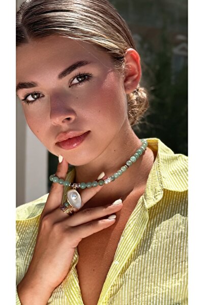 B Design jewelry Midye Aventurin ve İncili Kolye