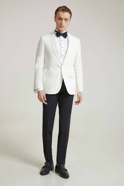 Twn Slim Fit Ecru Plain Tuxedo Suit