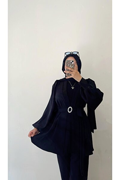 DİLEKBUTİK Black Crepe Balloon Sleeve Summer Kimono