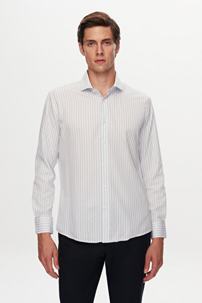 D'S Damat Ds Damat Slim Fit White Cizgi Візерунчастий гомлек