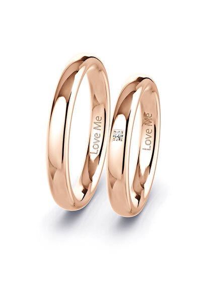 Kaya The Third Love Me Marka 3,5mm 1.kalite Rose Renk Ince Klasik Bombeli Çelik Alyans Yüzük Lm-025r