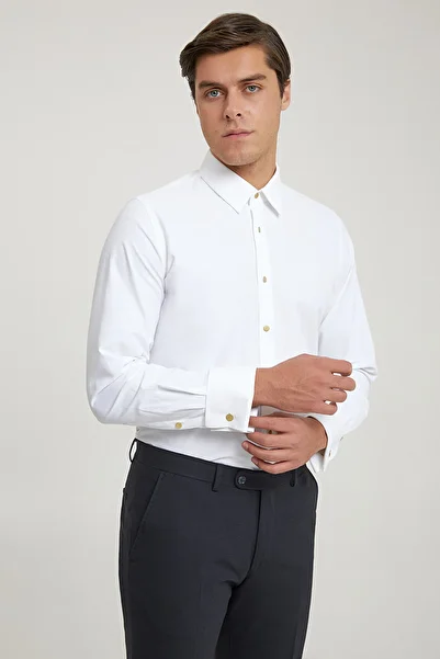 D'S Damat Ds Damat Slim Fit White Dobby Tuxedo Shirt