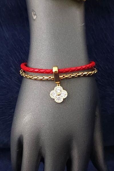 Angels And Wings Red Rope Rope Dorika Sparkling Steel Zircon Stone Bracelet