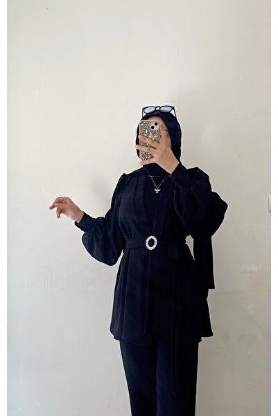 DİLEKBUTİK Black Crepe Balloon Sleeve Summer Kimono