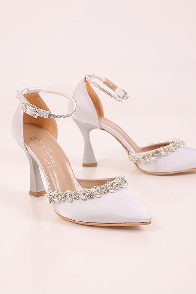 SHOESSHOPS Women's Stiletto Satin Stone Evening Dress Heeled Shoes