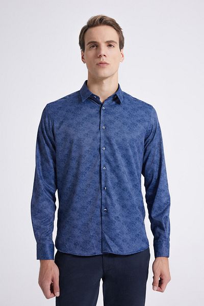 Twn Slim Fit Indigo Printed Shirt