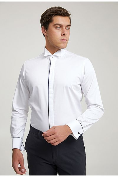 Twn Slim Fit White Plain Tuxedo Shirt