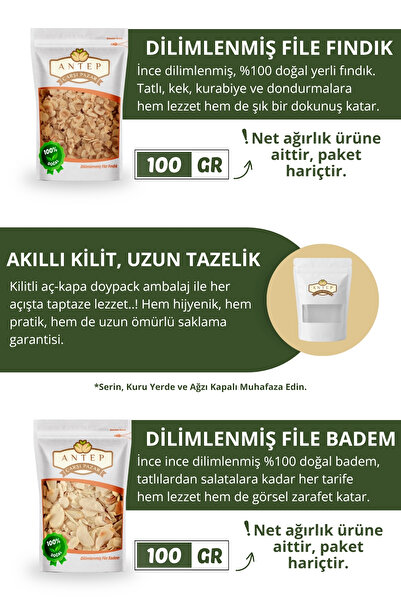 Antep Çarşı Pazar File Badem 100 Gr. | File Fındık 100 Gr.