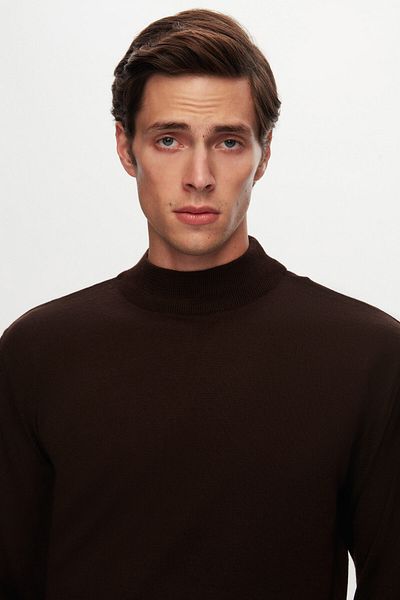 D'S Damat Ds Damat Regular Fit Brown Plain Knitted Wool Blended Sweater