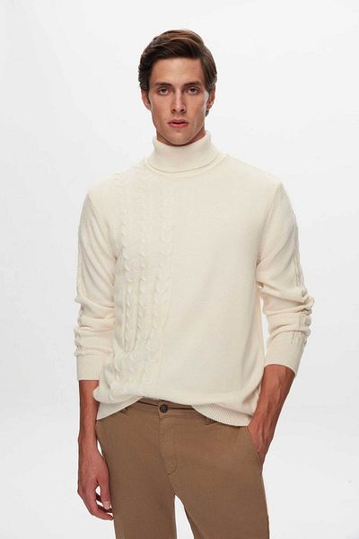 D'S Damat Ds Damat Regular Fit Ecru Hair Knit Sweater