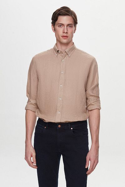 D'S Damat Ds Damat Comfort Mink Flared 100% Linen Shirt