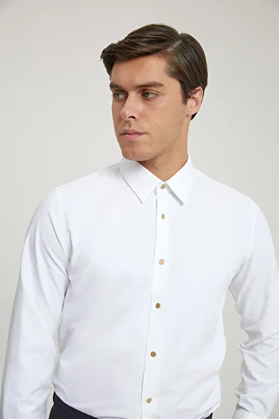 D'S Damat Ds Damat Slim Fit White Dobby Tuxedo Shirt