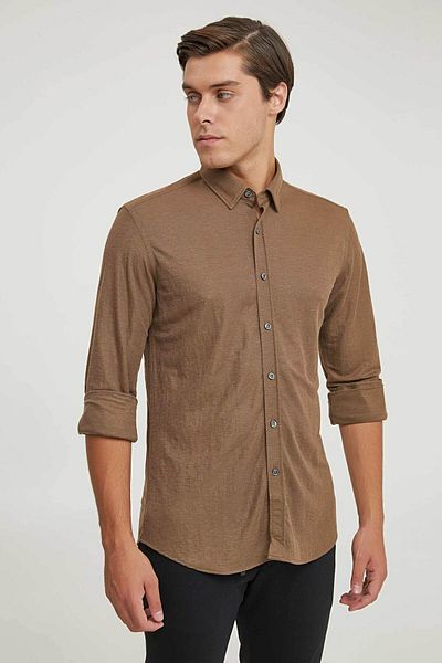 Twn Slim Fit Brown Plain Shirt
