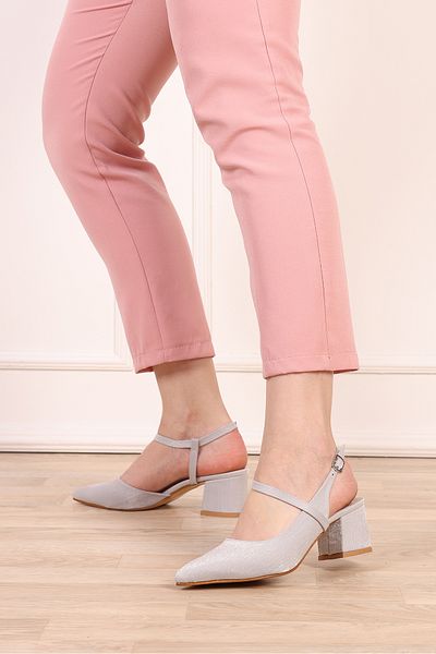 SHOESSHOPS Open Back Short Block Heeled Women's Shoes